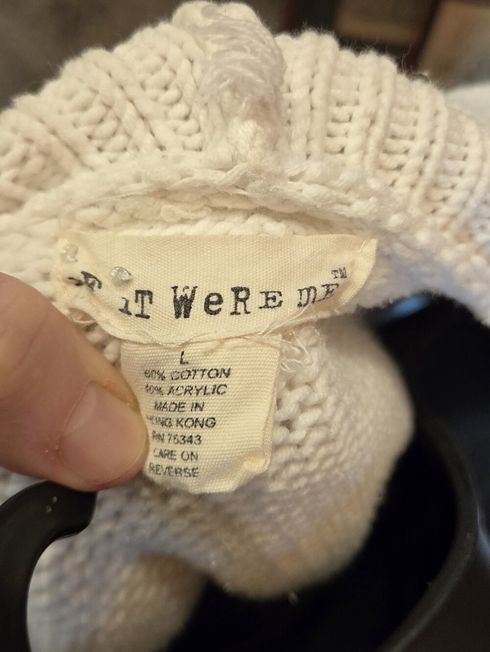 "if it were me" White Knit Button Cardigan Hoodie Gray Stripe Sleeves SzL - Picture 6 of 6